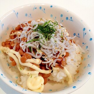 生姜とマヨネーズでしらす納豆丼